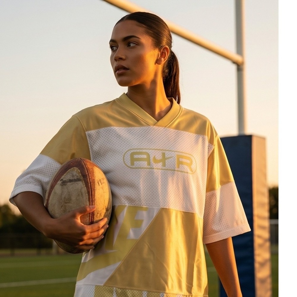 Nike Air Women's Oversized Football Jersey Gold White FN2253-700 Small NWT